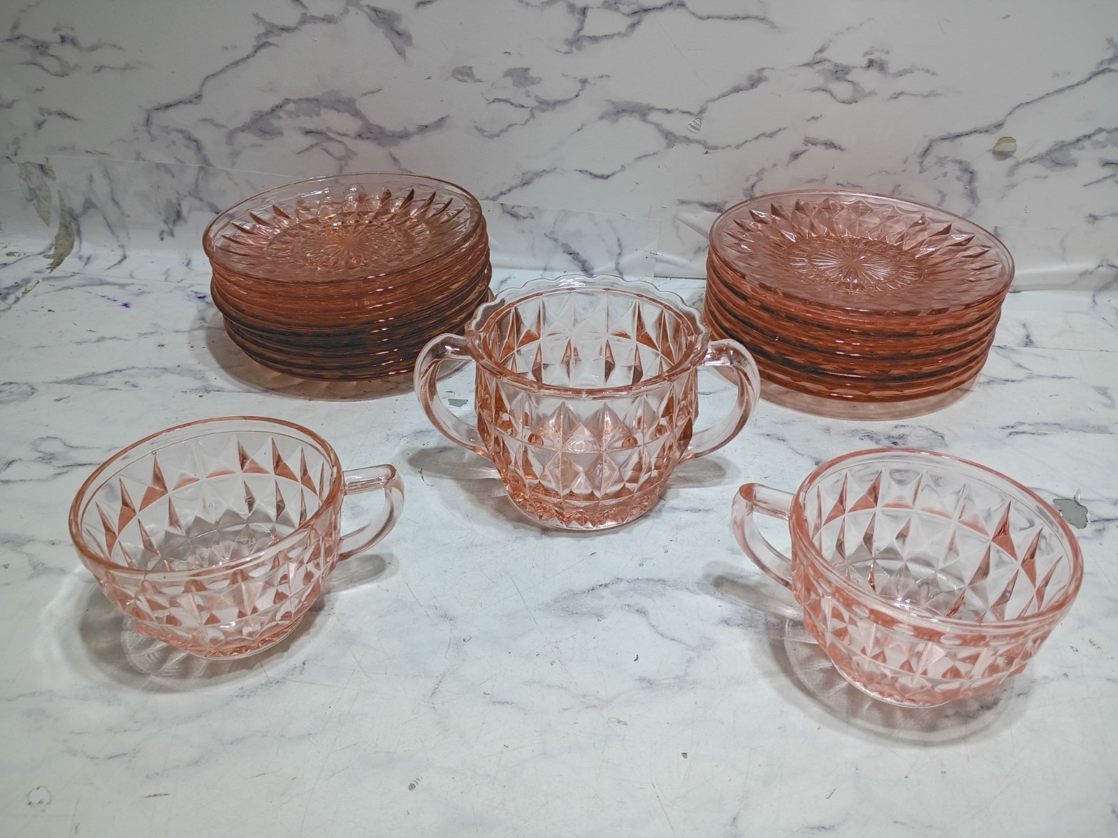 Jeannette Windsor Diamond Pink Depression Glass Lot Of 21 Vtg