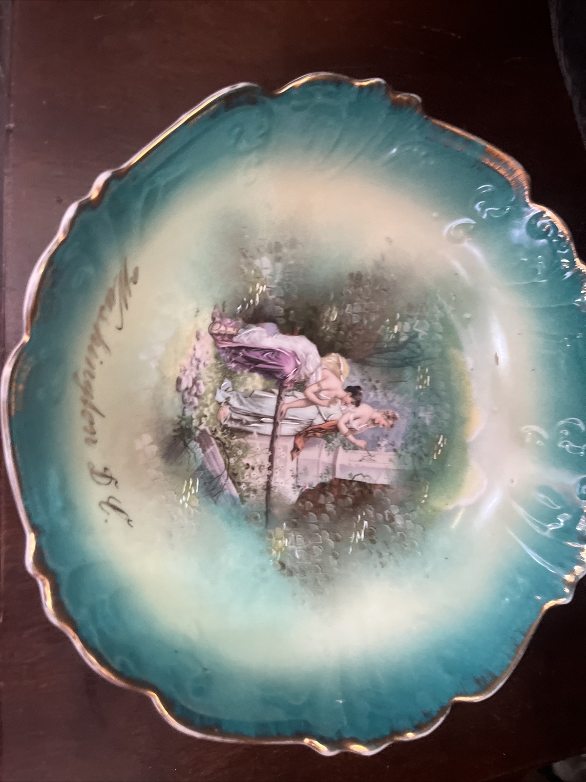 Antique Bavaria Floral Neoclassical Women Ornate Fruit Berry bowl Centerpiece