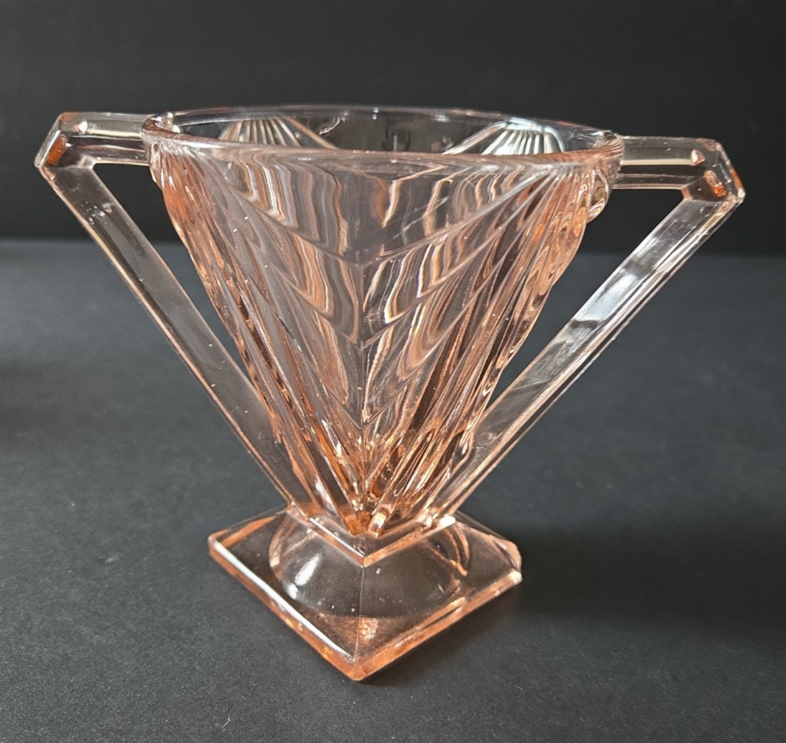 Vtg Indiana Glass Pink Pyramid Creamer and Sugar Bowl Set Art Deco Depression