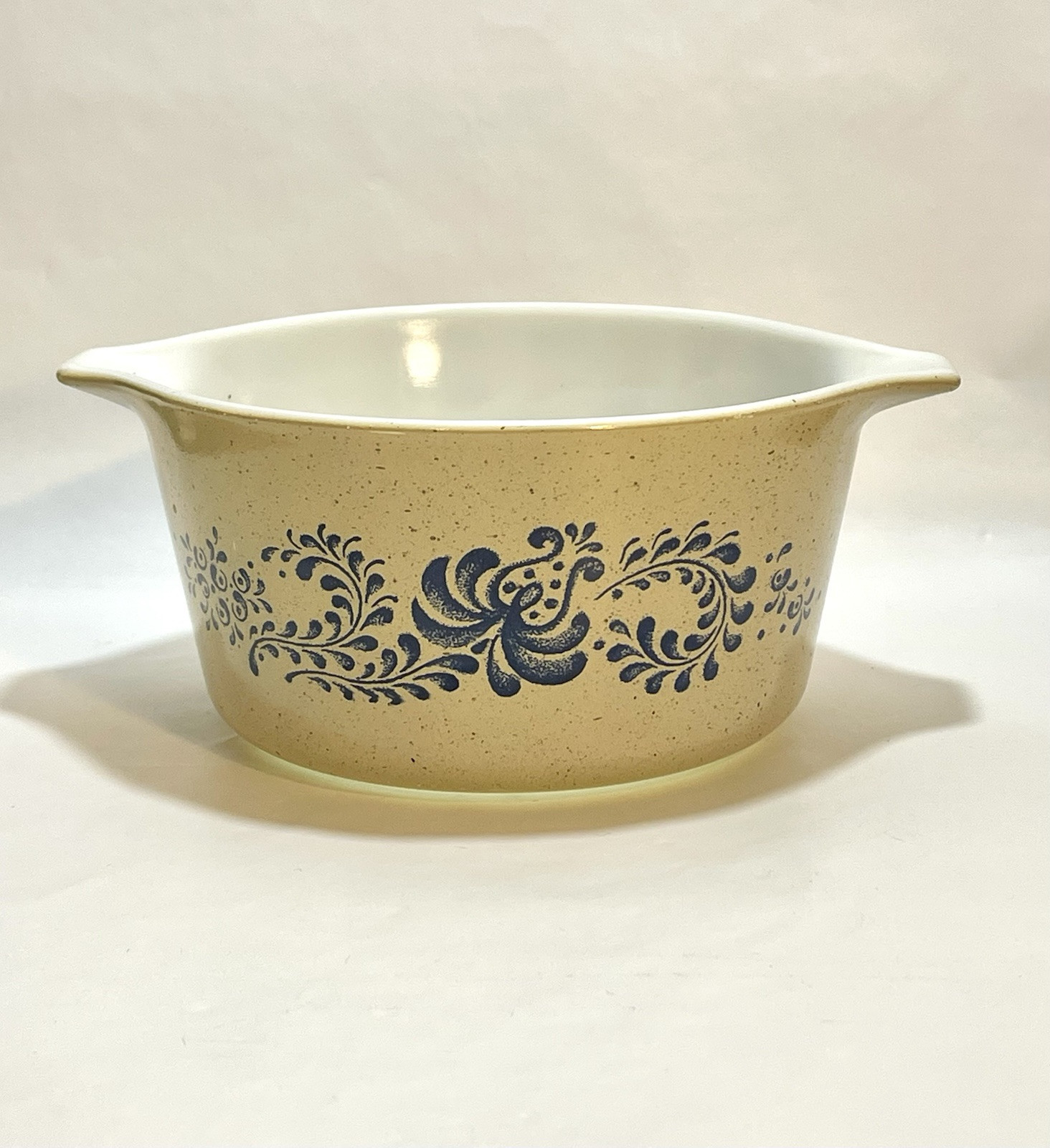 🌿Pyrex Blue & Tan HOMESTEAD 1qt Round Casserole Dish 473 No Lid