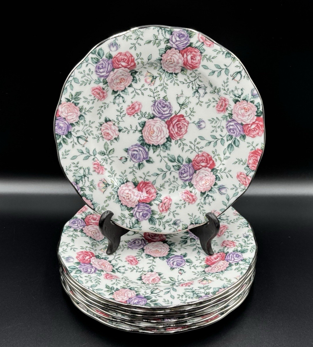 Set of (7) Royal Albert ROSE GARLAND 8.125″ Bone China Salad Plates England
