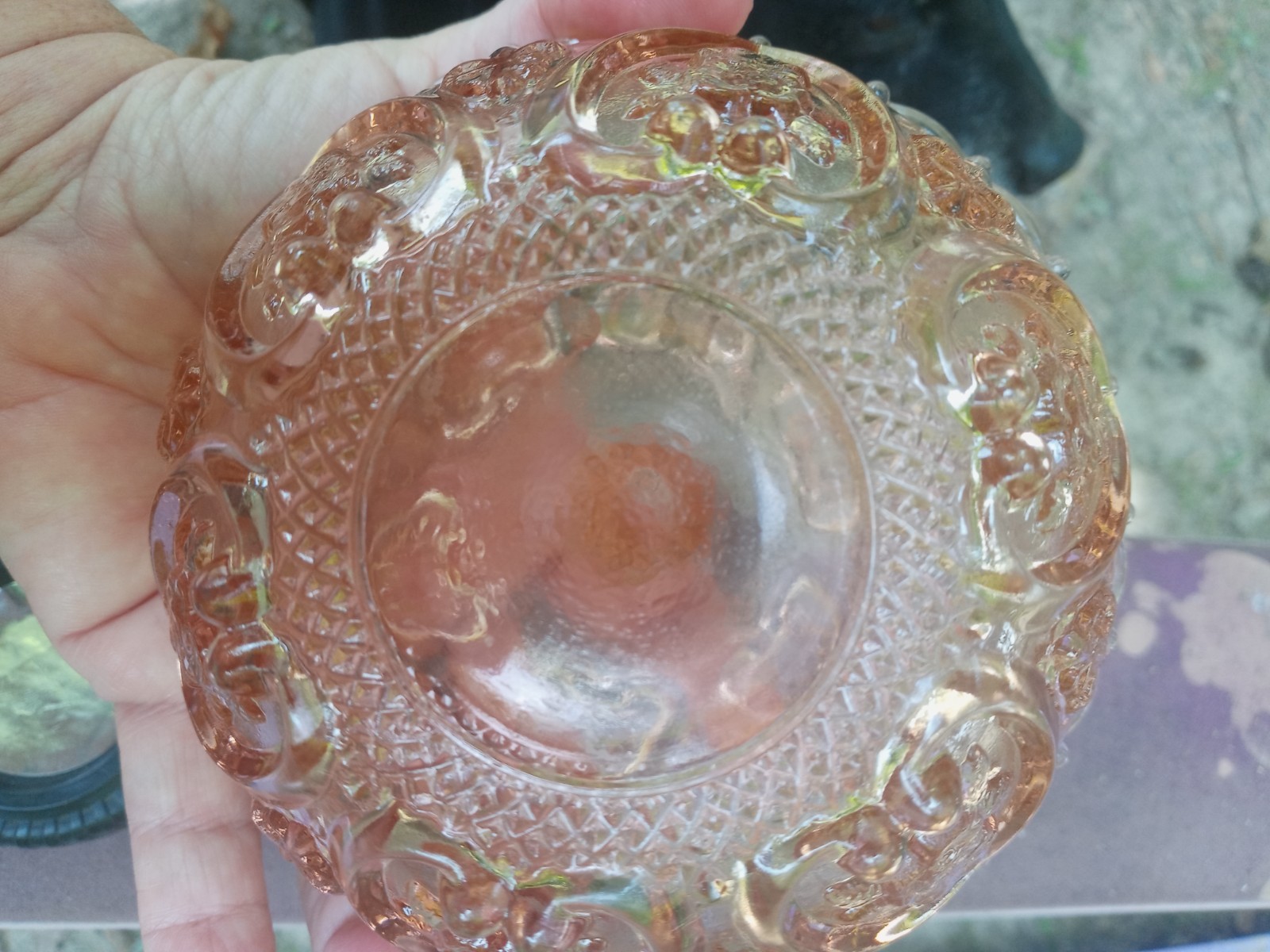 KIG Indonesia Glass Covered Three Part Candy Or Trinket Dish