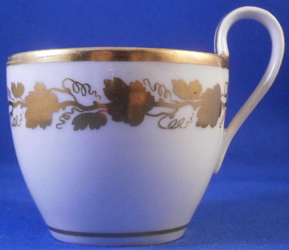 Antique 19thC Royal Vienna Porcelain Gold Grape Leaf Cup & Saucer Wien Austrian