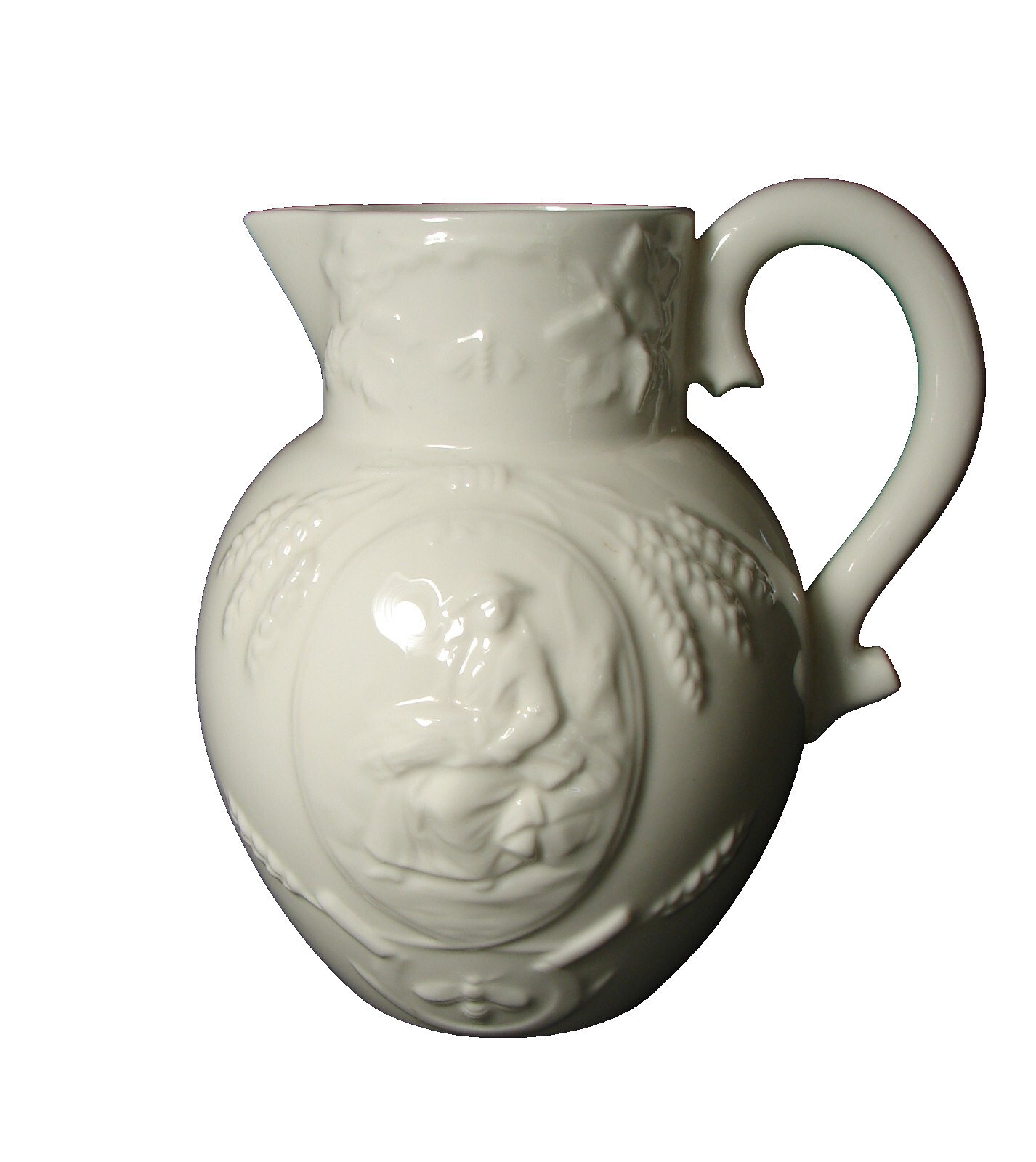 Minton Bone China Pitcher White Embossed Harvest Scene Vintage England 1940s