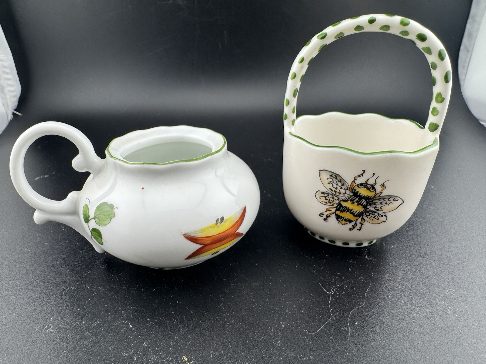 Thun Czech Porcelain Basket Weave Tea Set Hand Painted Bees Flowers And Fruit