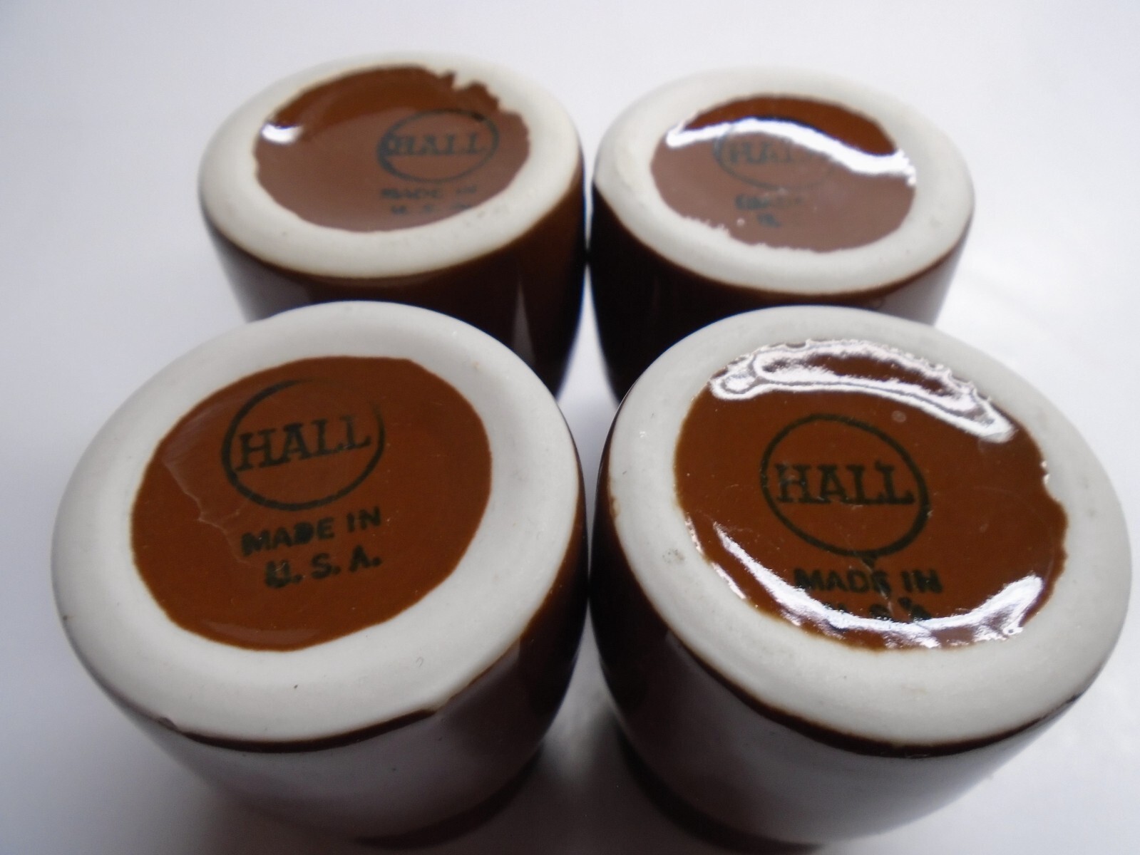Vintage “HALL” RESTAURANT CREAMERS – Brown Barrel – Matched Set of (4) – NOS