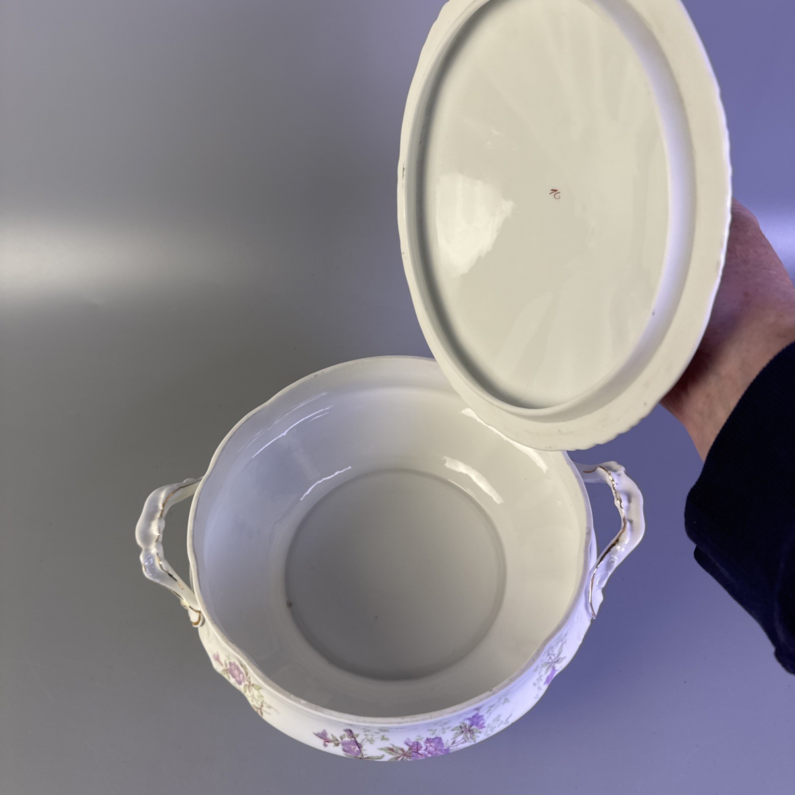 Austria Habsburg Purple Porcelain Covered Serving Tureen round 7.75 in diameter