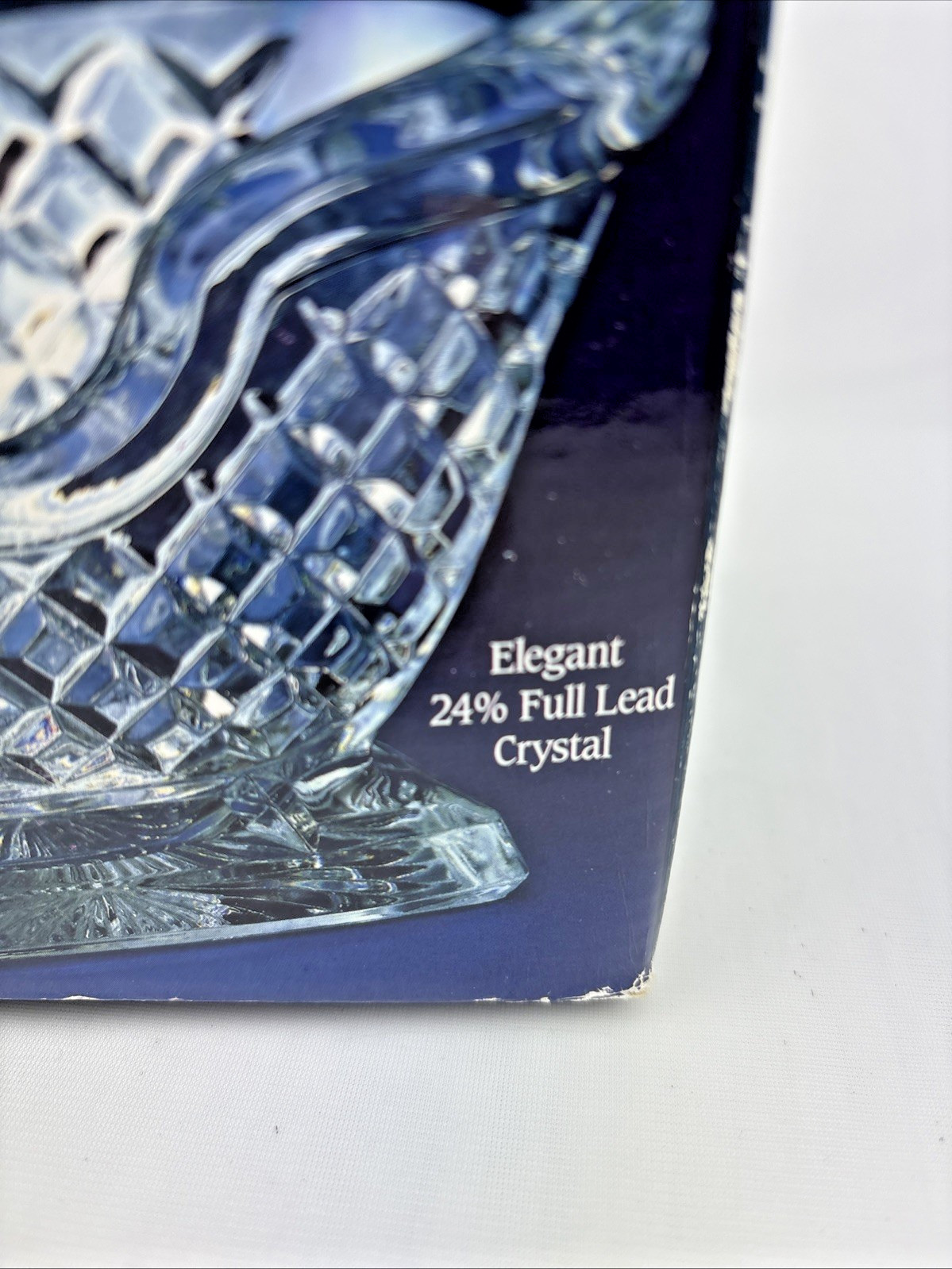 NEW in Box 24% Lead Crystal Christmas Sleigh for Flowers Candy Tissues MINT