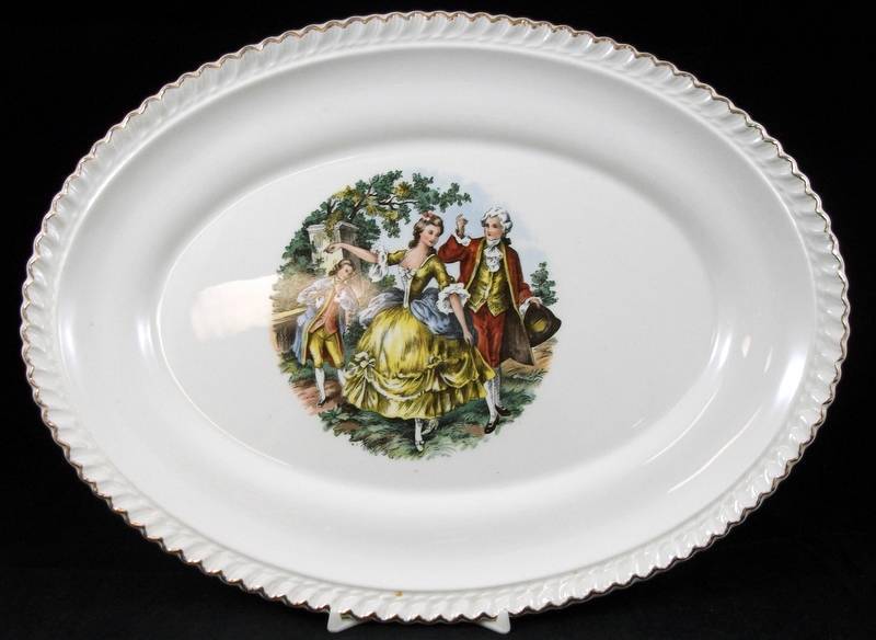 Harker Godey Prints Pair of 11 3/4 Inch Platters Gadroon Shape