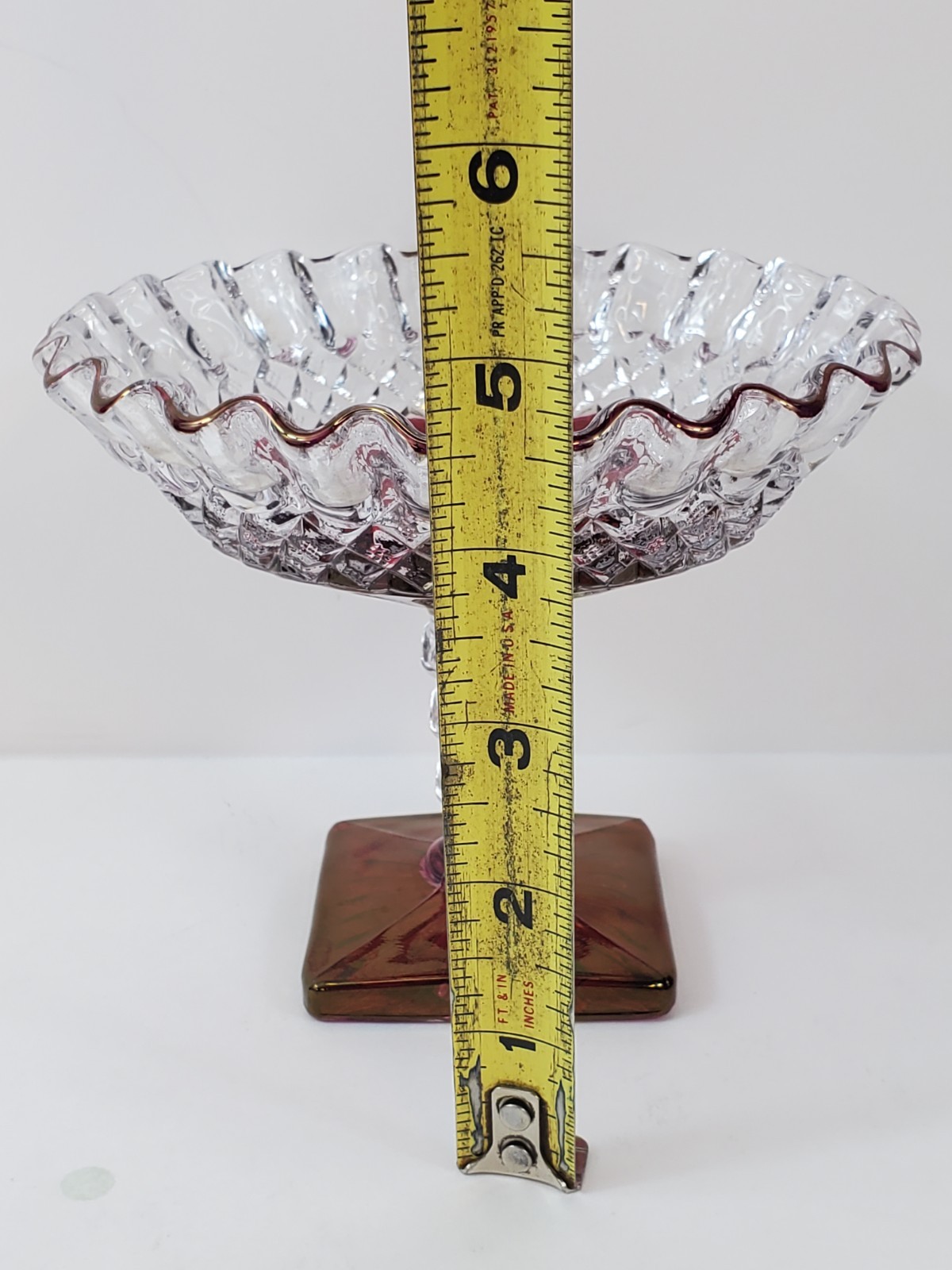 Vintage Westmoreland Compote Ruby Stain Ruffled Edge Glass Pedestal Bowl