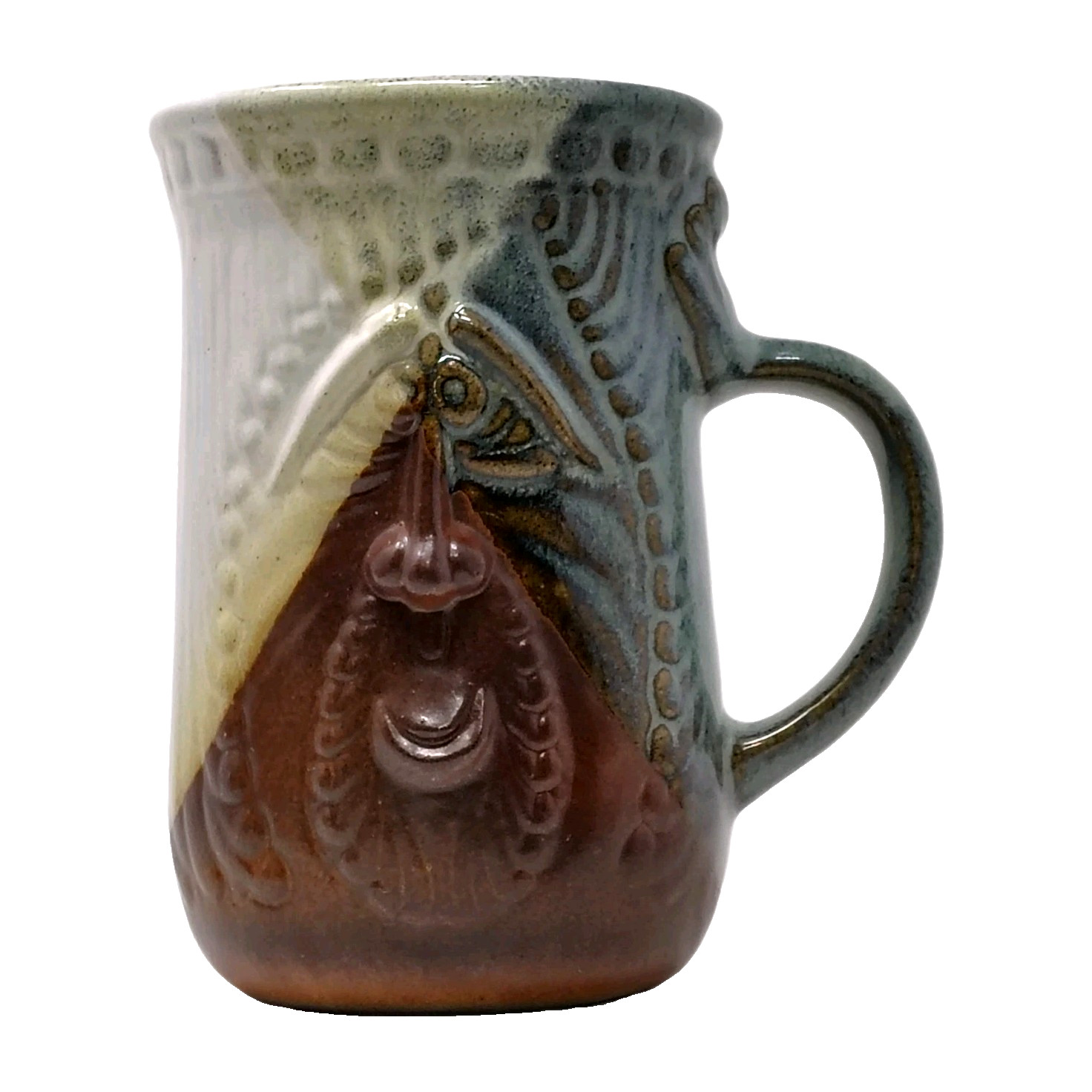 VTG 70s USA Pottery Stoneware Large Face Mug Old Man Mustache Ugly Funny Kitsch