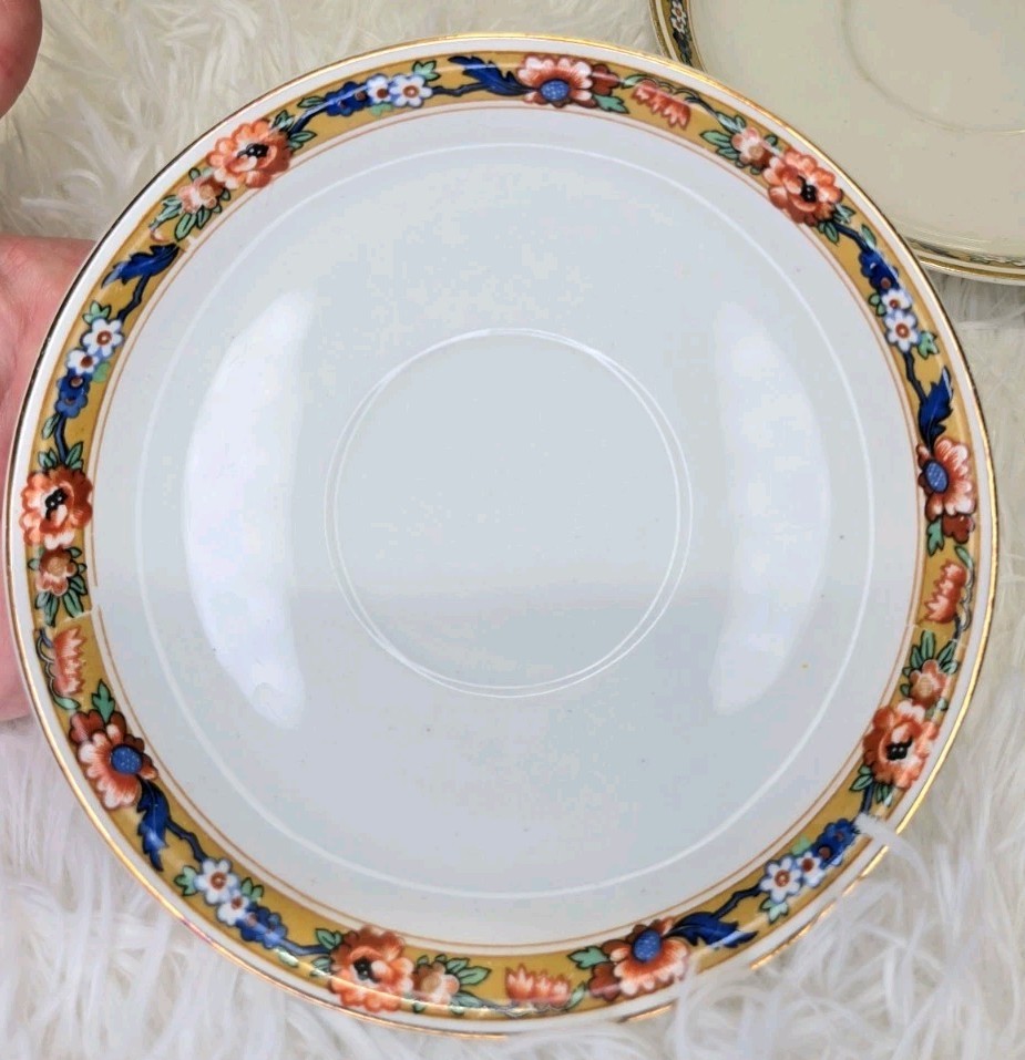 Set of 5 Vintage Johnson Bros England JB17 saucer plates rust blue floral gold
