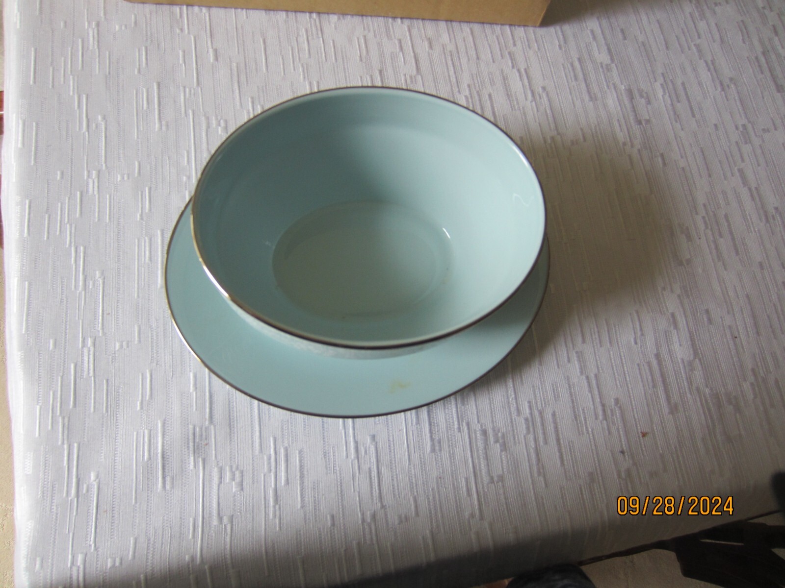 Noritake Fidelity Dinnerware Gavy Bowl Blue White Flowers Platinum Trim EUC