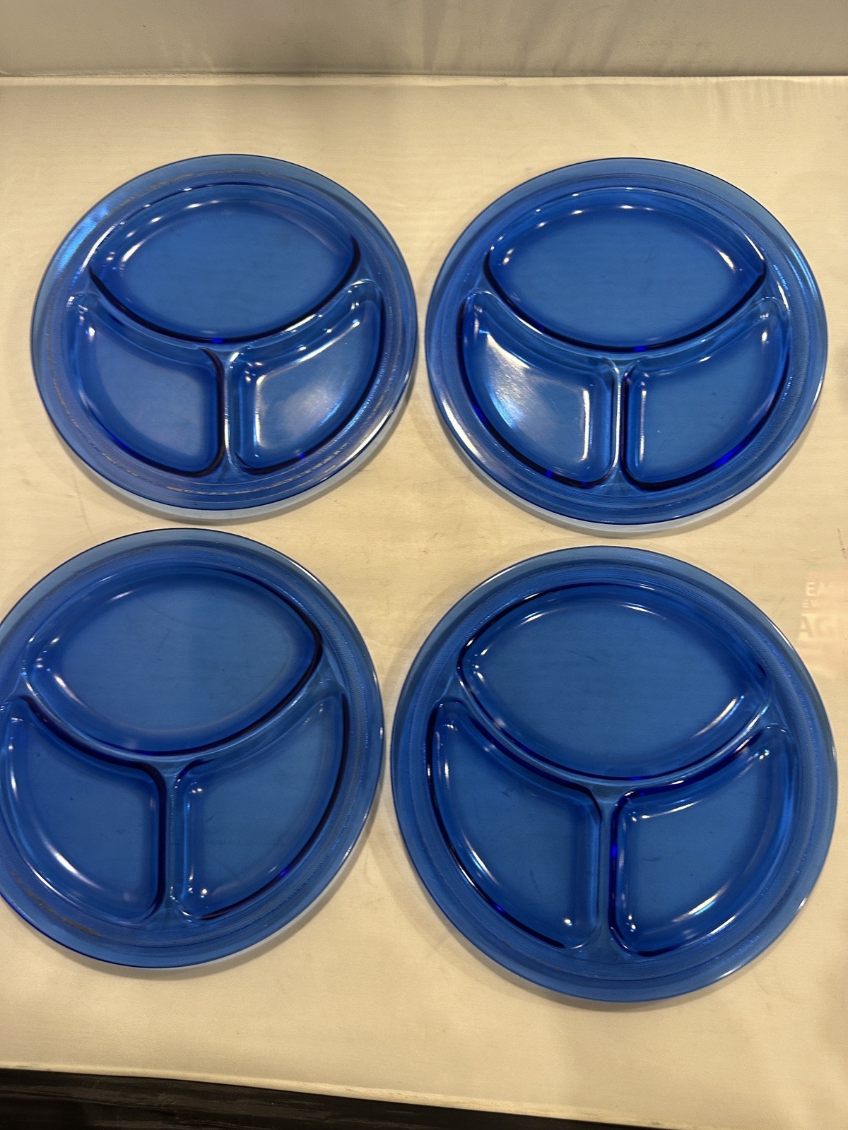 Vintage LE Smith Depression Cobalt Blue Glass Homestead Grill Plates Set of 8