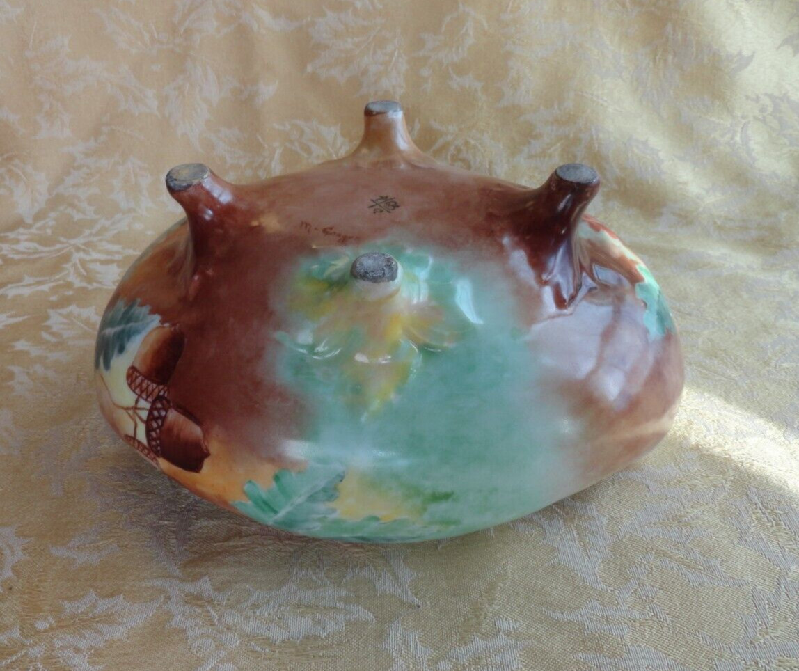 ANTIQUE ROSENTHAL R.C. BAVARIA HAND PAINTED FOOTED NUT BOWL SIGNED CA. 1891-1906