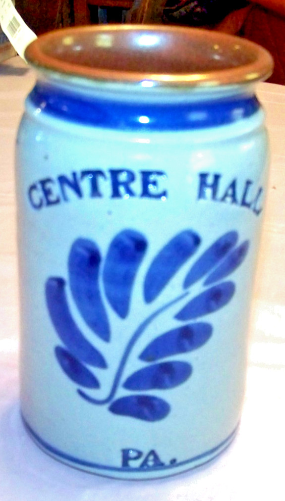 Westerwald style Salt Glazed Stoneware Pottery Crock Centre Hall PaGray Blue Tan