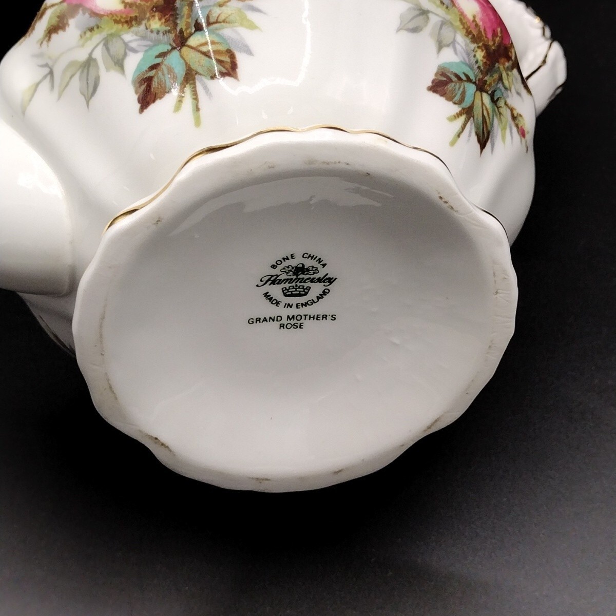 VTG Hammersley Bone China Grand Mother’s Rose Coffee Pot & 2 Flat Cups Gold Trim