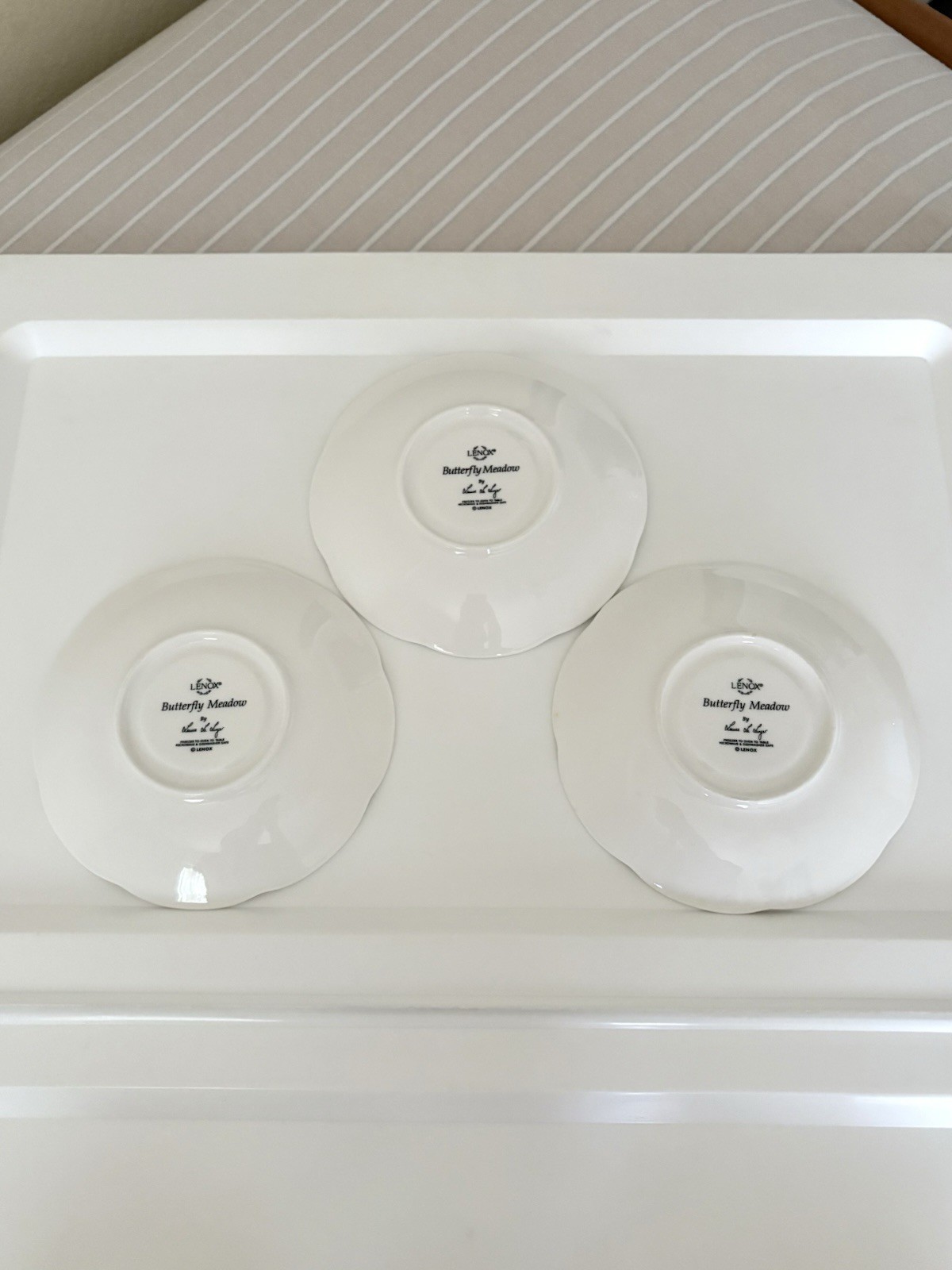 Lenox Floral Butterfly Bee Cups and Saucers Teacups Set of 3