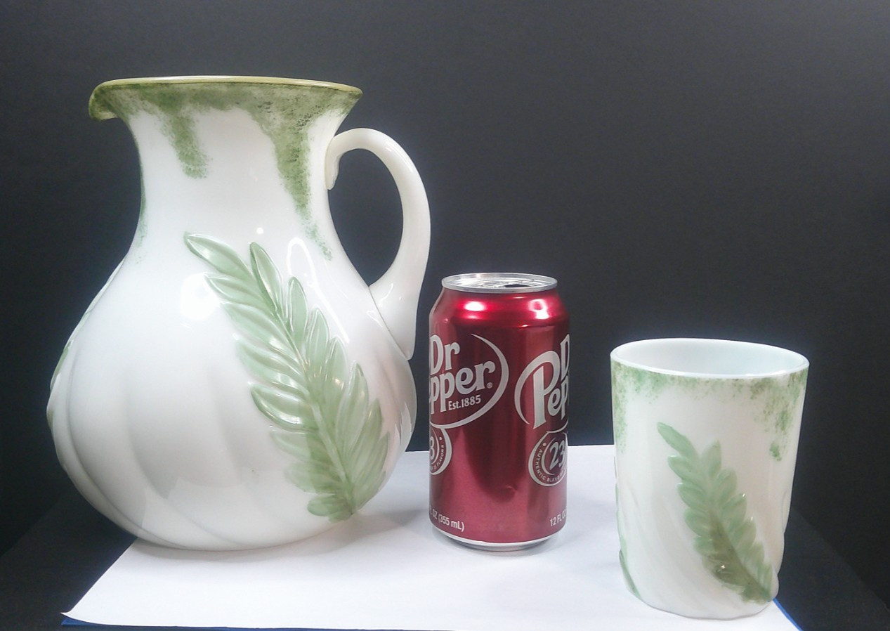 Single Leaf Swirl, Bonita Glass Co, Pitcher & Tumbler, EAPG, c1899, USA, ExCd