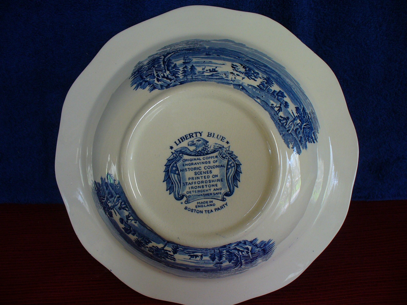 LIBERTY BLUE Staffordshire Covered Vegetable Bowl “Boston Tea Party”
