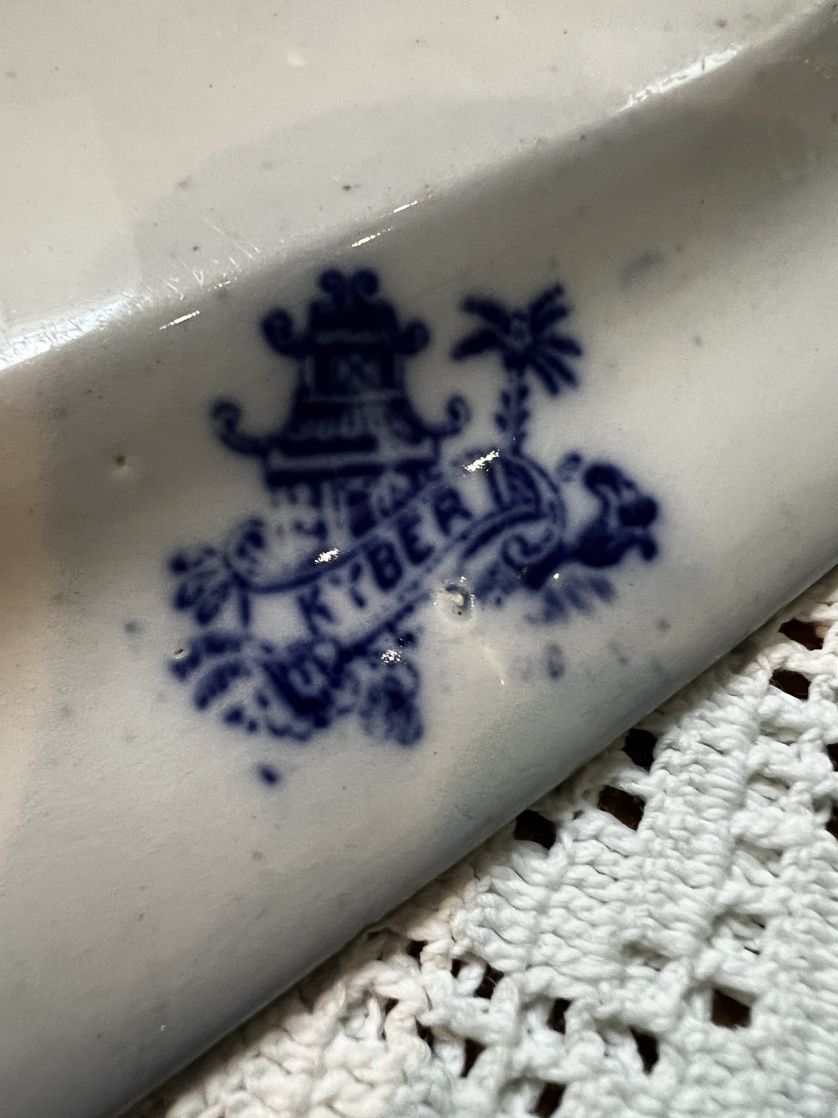 W Adams & Co. KYBER Flow Blue Transferware 7.5”x 10” Octagon Platter 1879-1910
