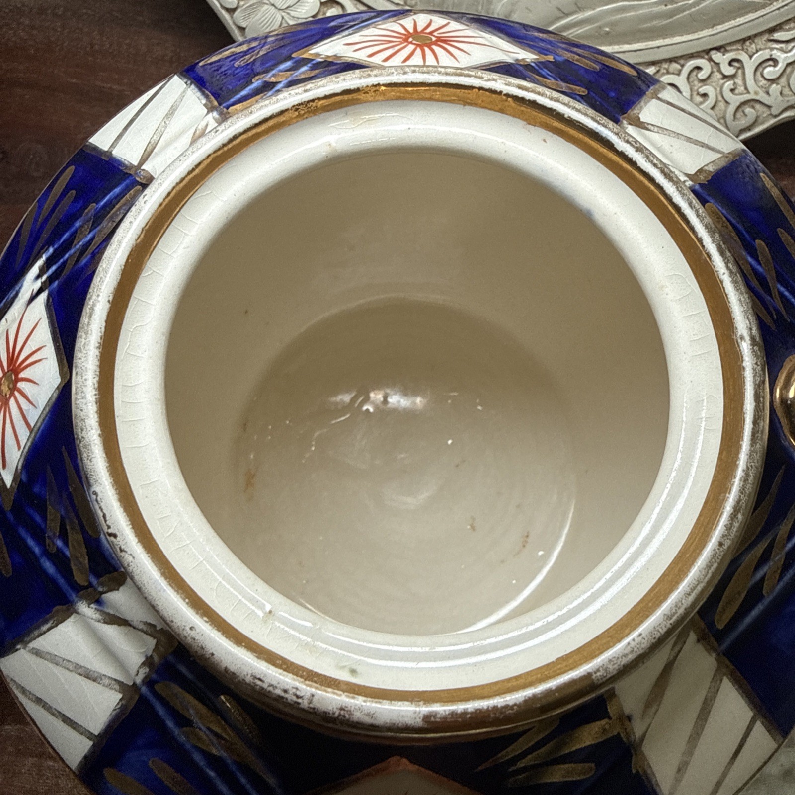 Sadler England Imari Floral Teapot Blue Rust Red Gold 10” Lid Chip Vintage