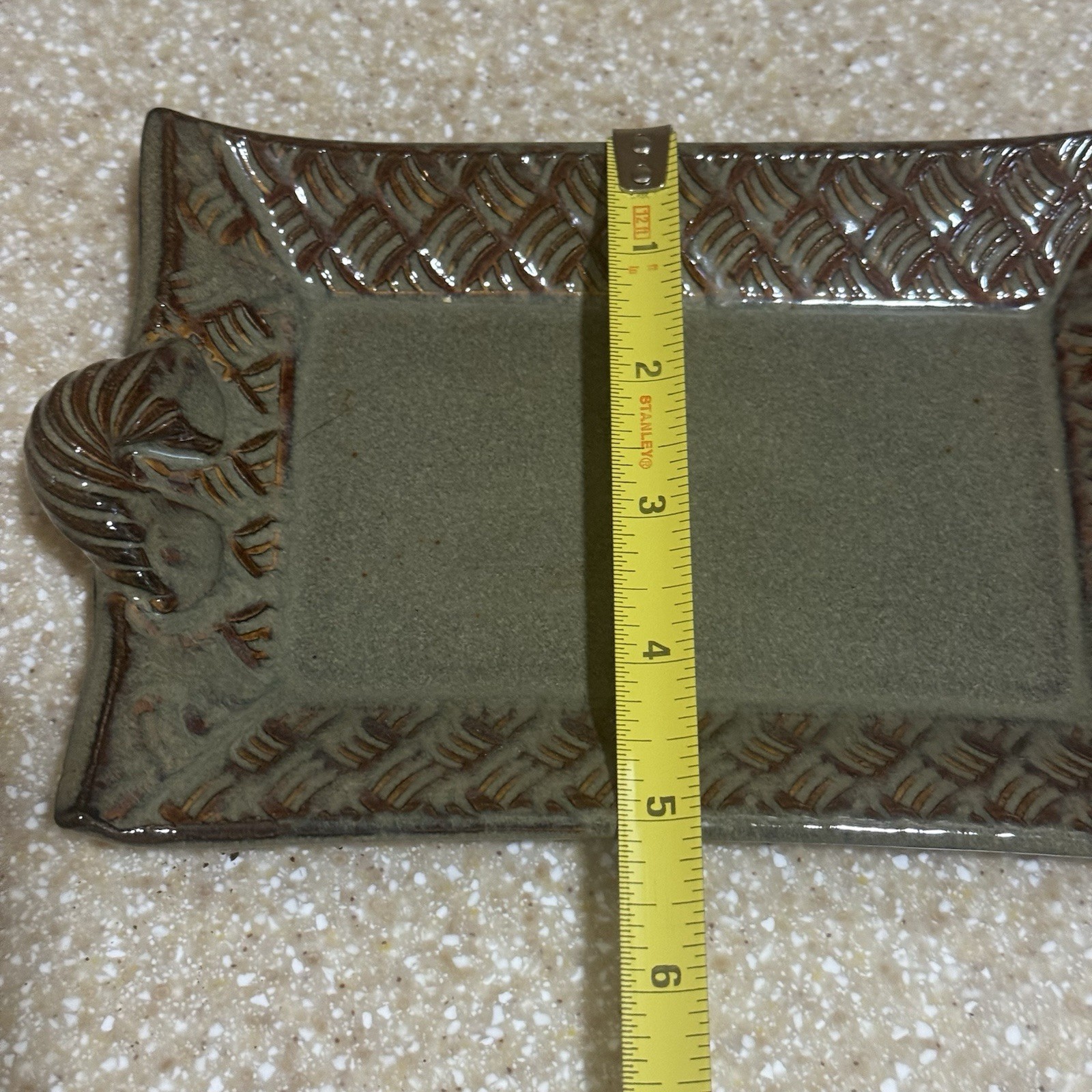 Thomas Pottery Basketweave Tray North Carolina Green Lead Free Handcrafted Dish