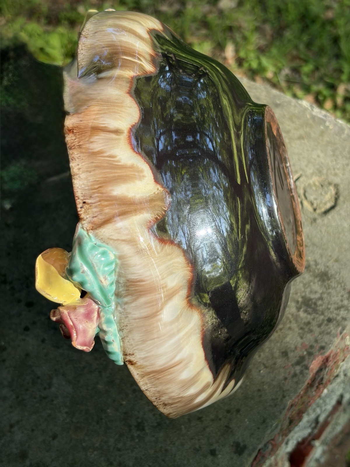 Austrian Anowork art pottery bowl w/ multi -colored drip glaze. New