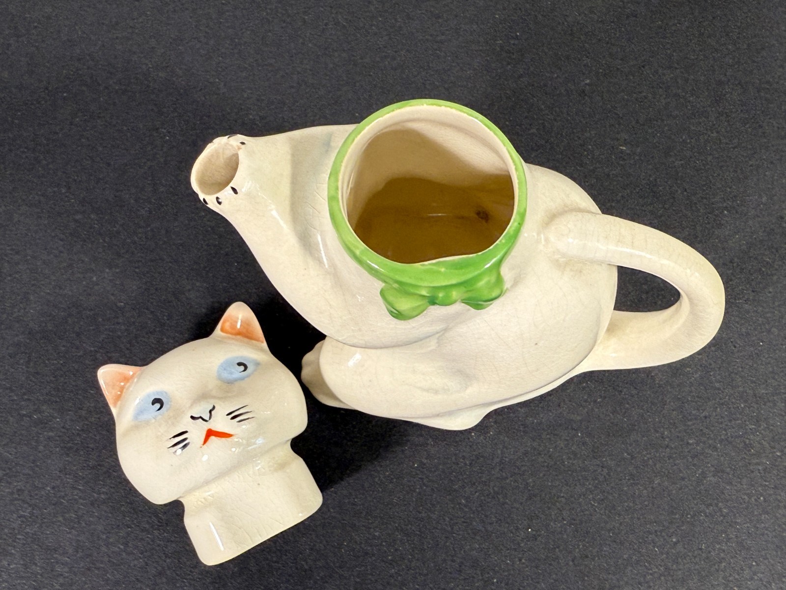 RARE Wood & Sons Pussyfoot Cat Teapot 6 Crackle Glaze Burslem England Reg 72275