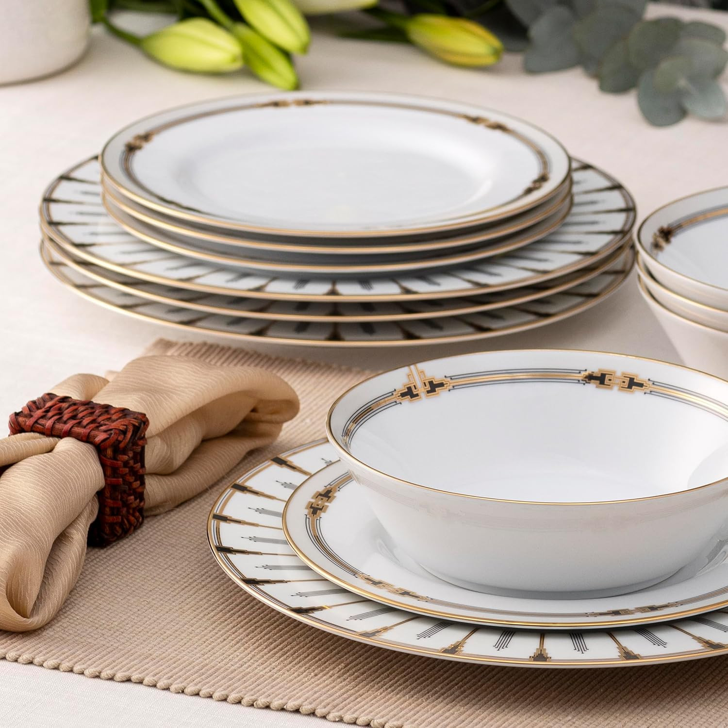 Empire Gold 12-Piece Dinnerware Set for Elegant Dining, Service for 4