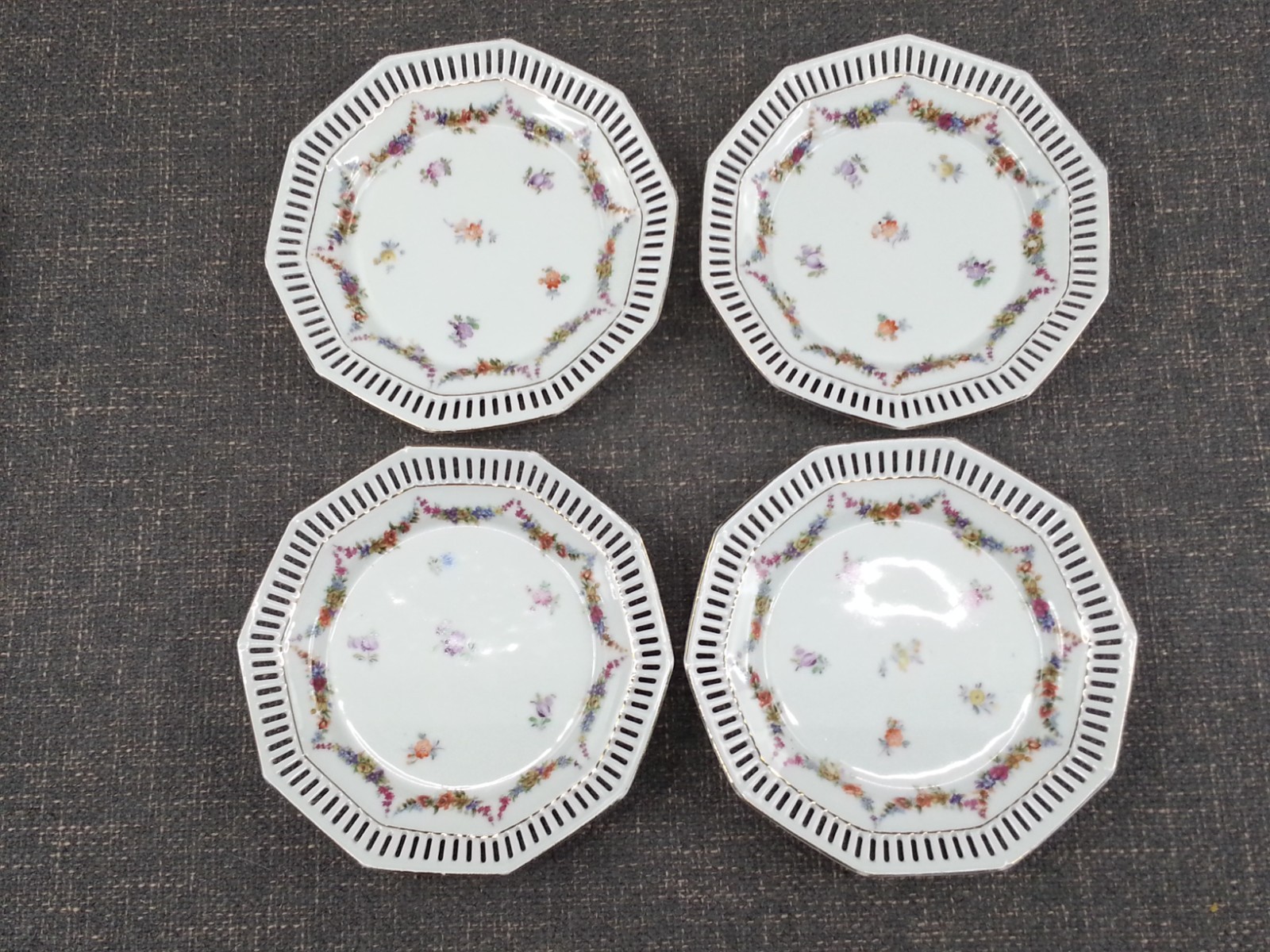 11pc Vintage Schumann Bavaria Reticulated Multi – Floral 7.25” Salad Plate