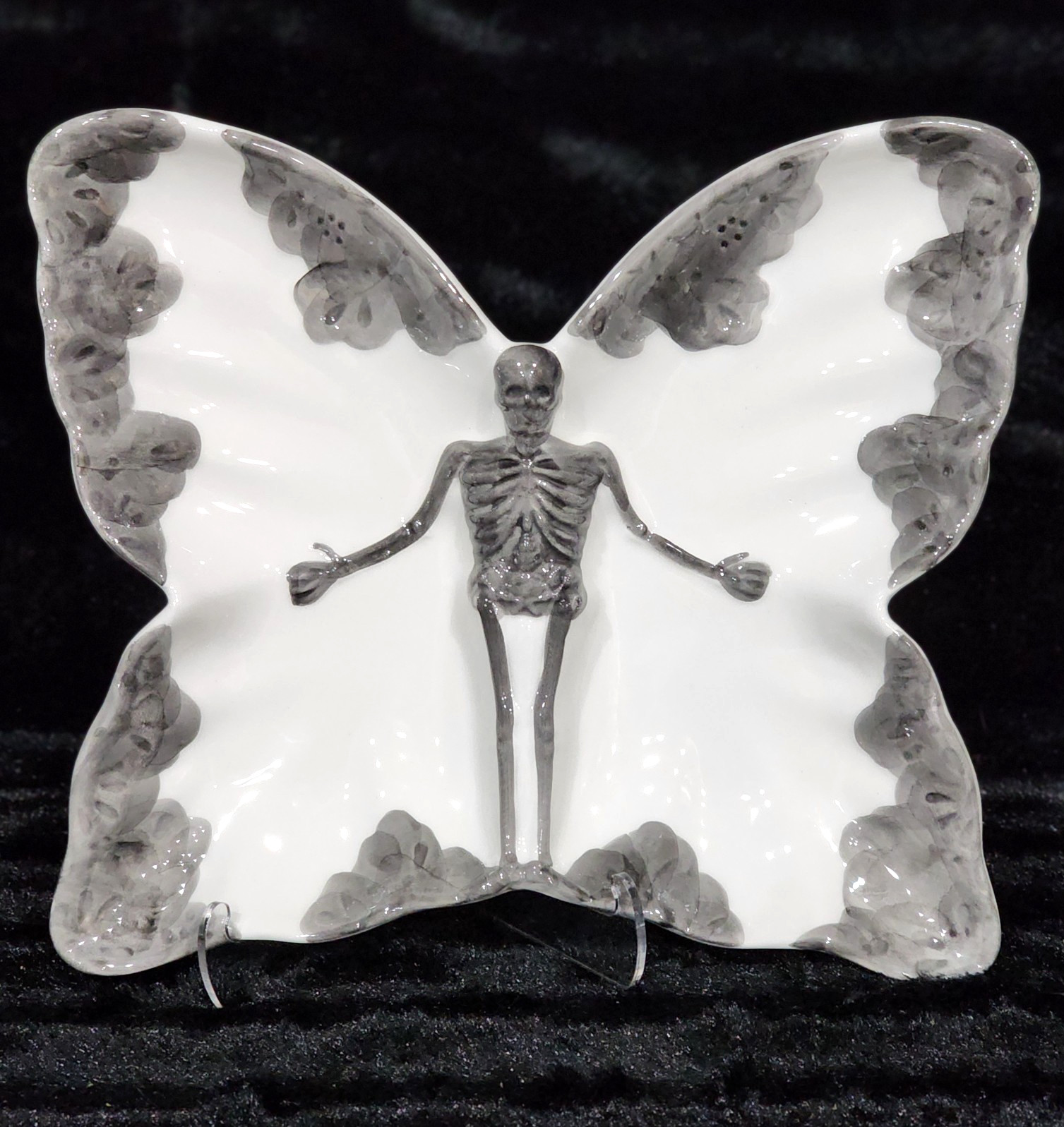 Halloween Butterfly Shaped Skeleton Plates Goth Decor 4pc 10.5″ Maxcera Gothic