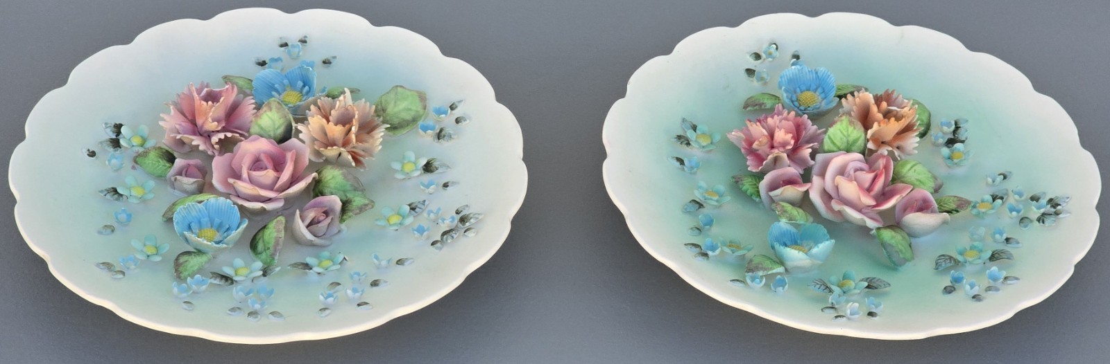 Lot of 2 Vintage Lefton 3D Floral Wall Plates 9″ Inch #1178B Free Ship