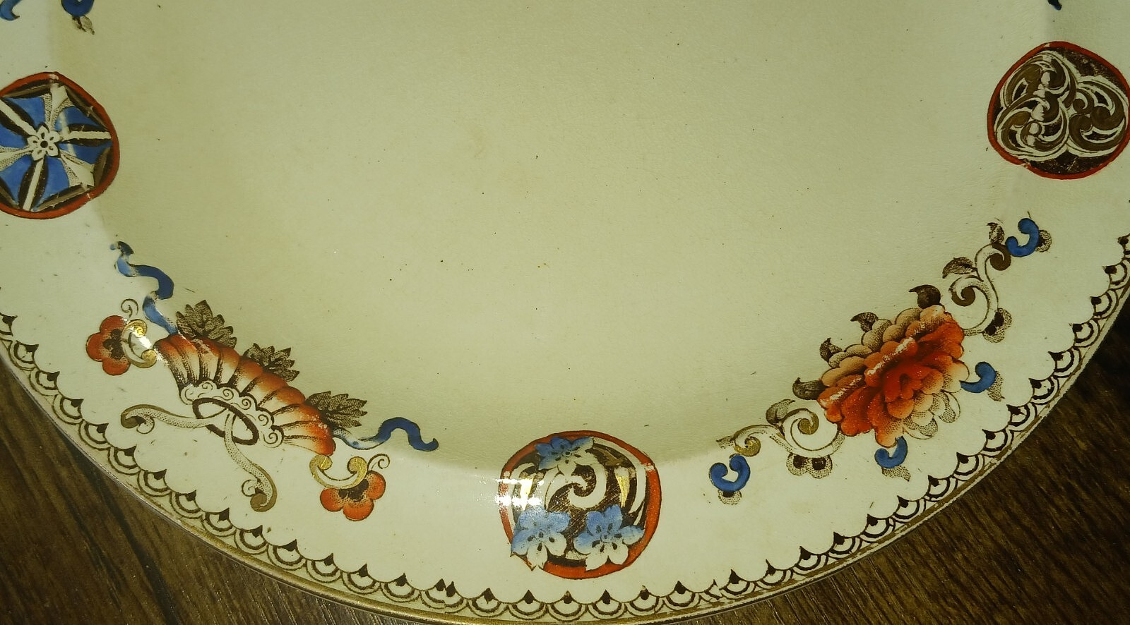 Antique Wedgwood G265 For R Briggs Boston 9.75″ Dinner Plate Rust Blue Gold 1874