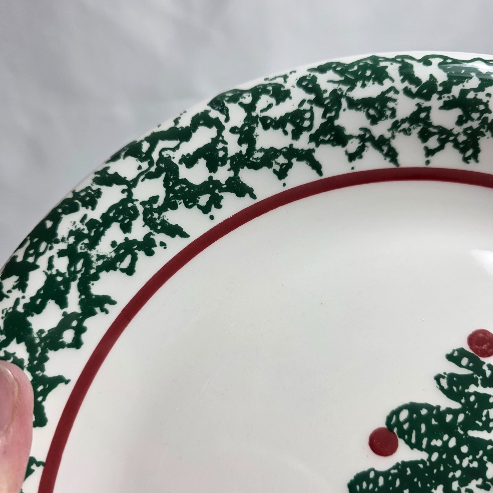 ONE Furio Christmas Tree Dinner Plate Green Sponge Tree & Edge Made in Italy