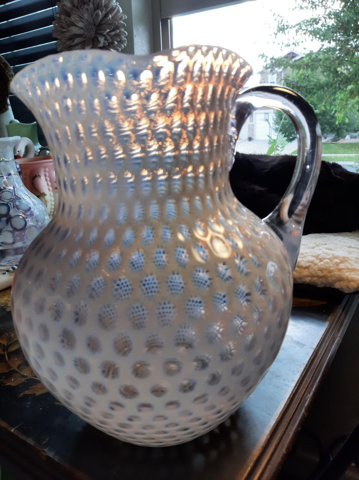 Antique Hobbs Brockunier Windows White Opalescent Water Pitcher-1880 VERY OLD!!!