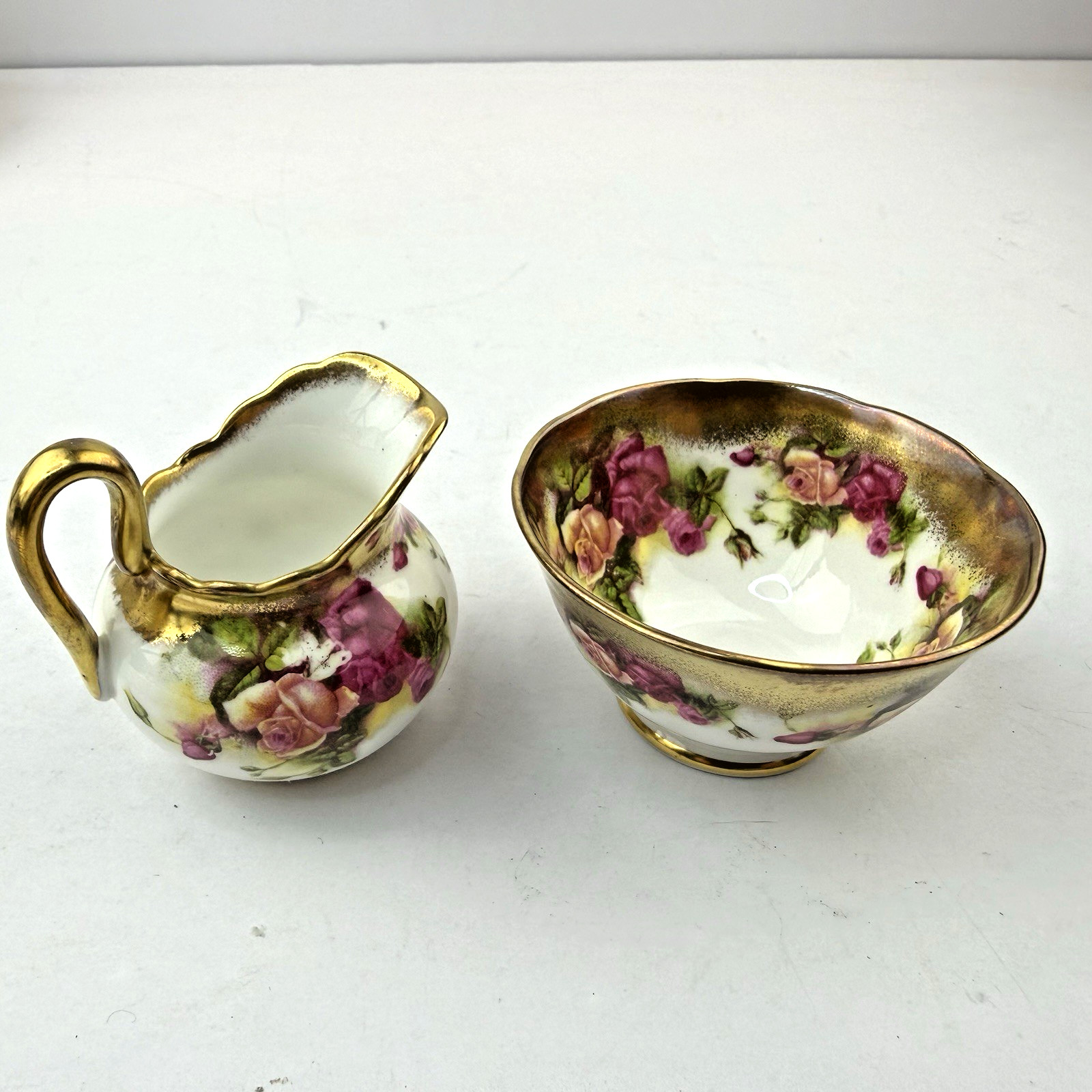 Golden Rose Royal Chelsea English Bone China Creamer And Sugar Bowl