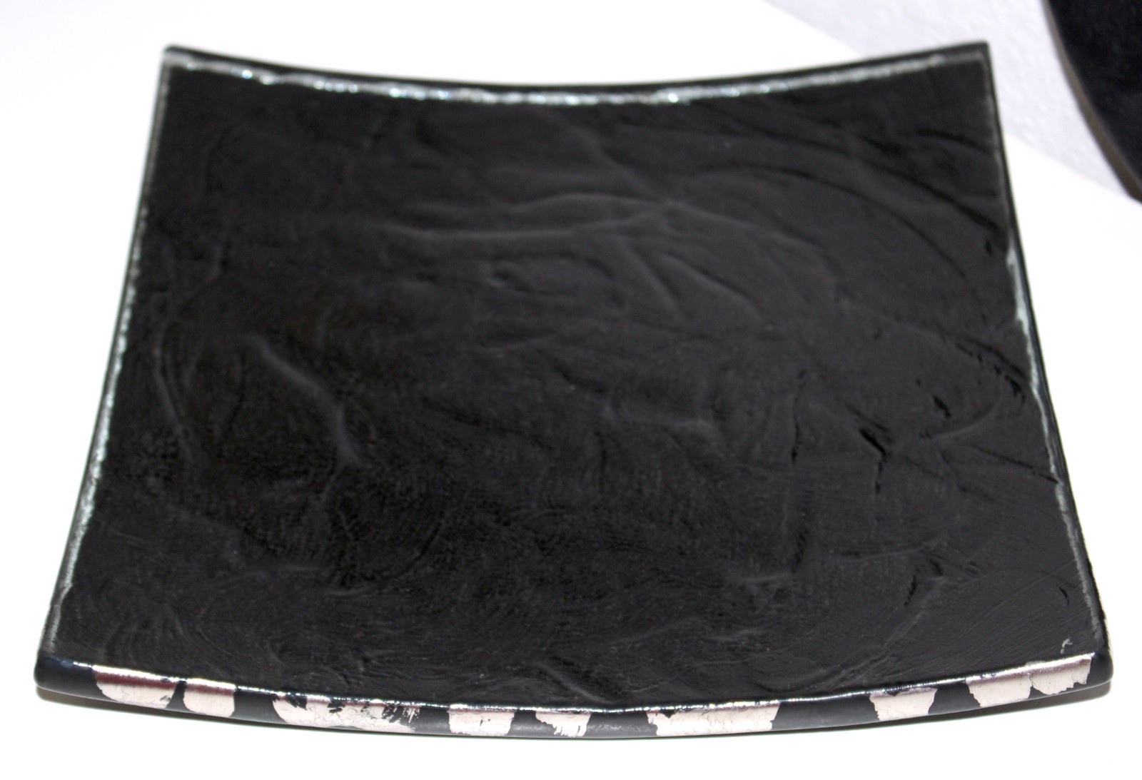 Annie Glass Black Plate Square Platinum Edge 4 1/2 pounds 10 inch Signed 1989
