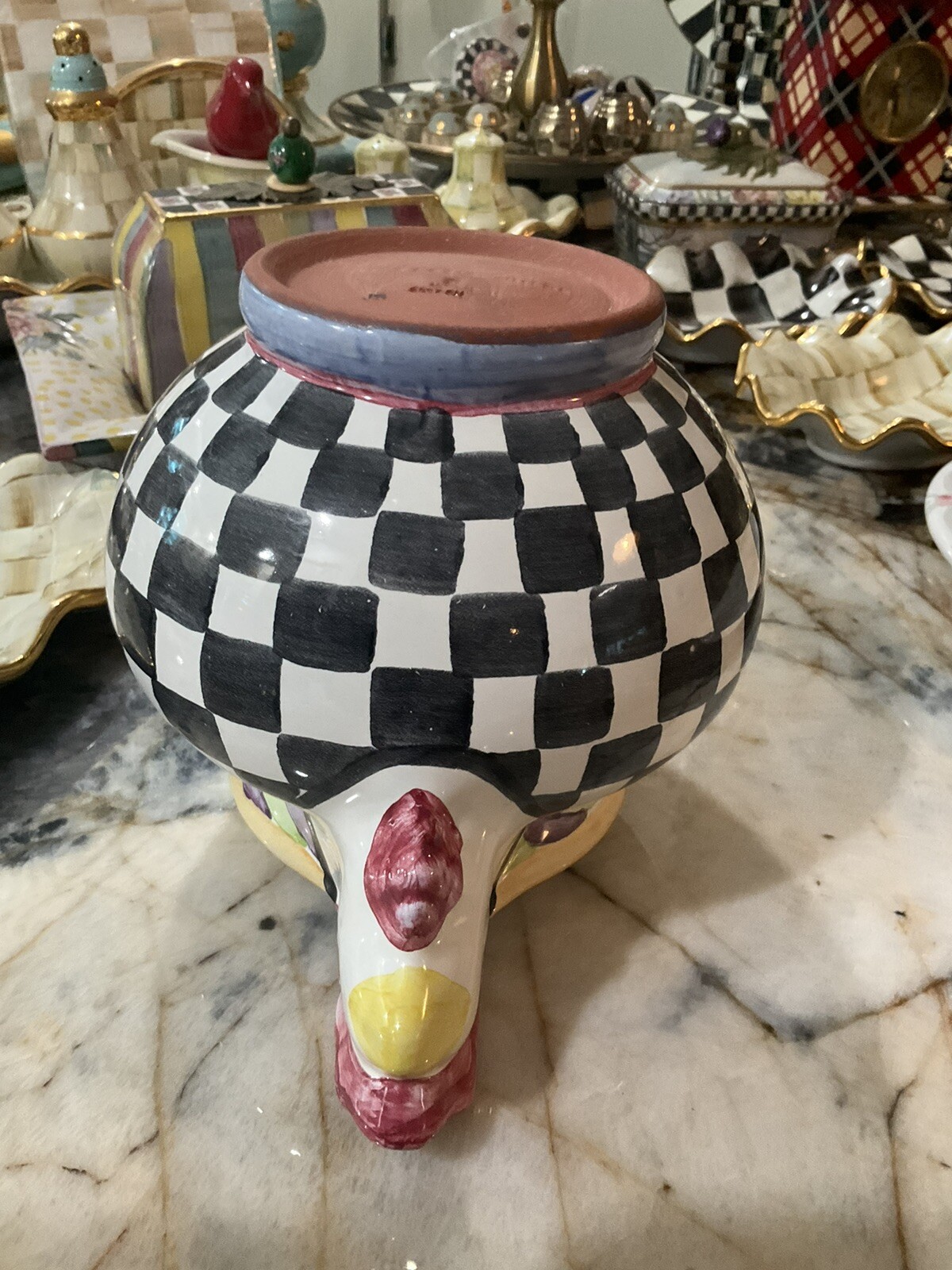 MacKenzie-Childs Piccadilly Chicken Ceramic Pitcher With Courtly Check