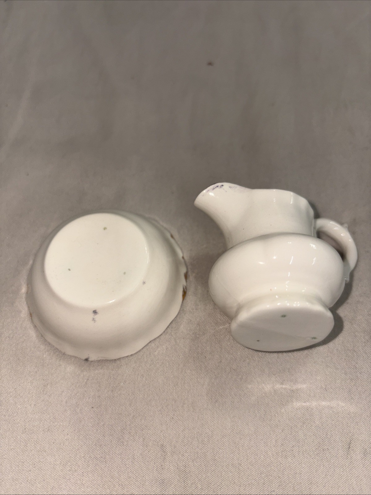 Vintage Mini Creamer And Saucer White With A Gold Trim #B30