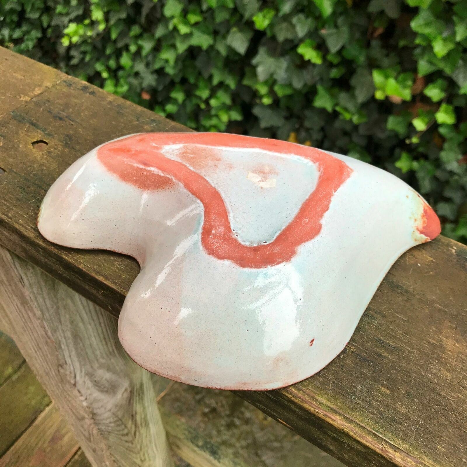 9″ Vintage Pottery Bowl Leaf Form Amoeba Shape Light Sage Green Art Studio