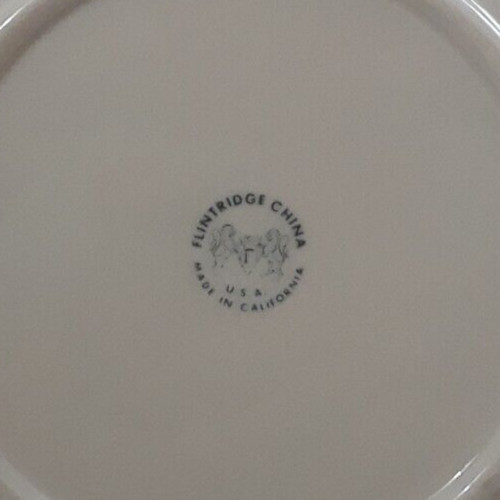 Flintridge China 6.25 in Bread Plate Floral with Green Back Stamp Silver Rim