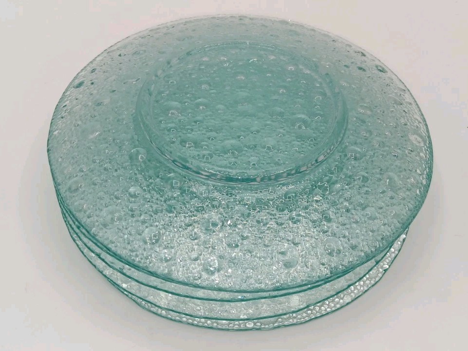 Vintage Pavel Panek Sklo Union Bubble Glass Salad Plate 8″ Aqua Teal Czech MCM
