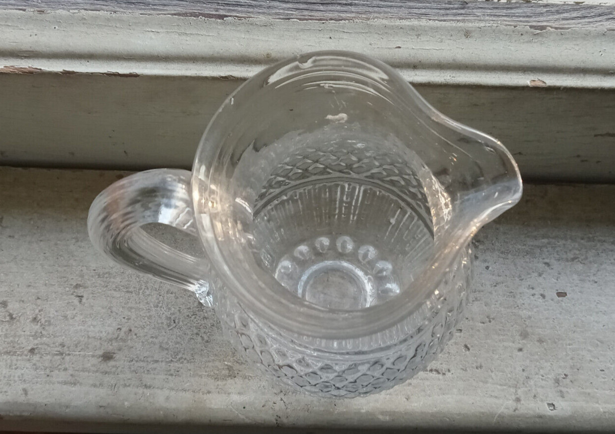 1830s EARLY 3 MOLD BLOWN TOY CREAMER DIAMOND HOBNAIL BOSTON & SANDWICH GLASS CO