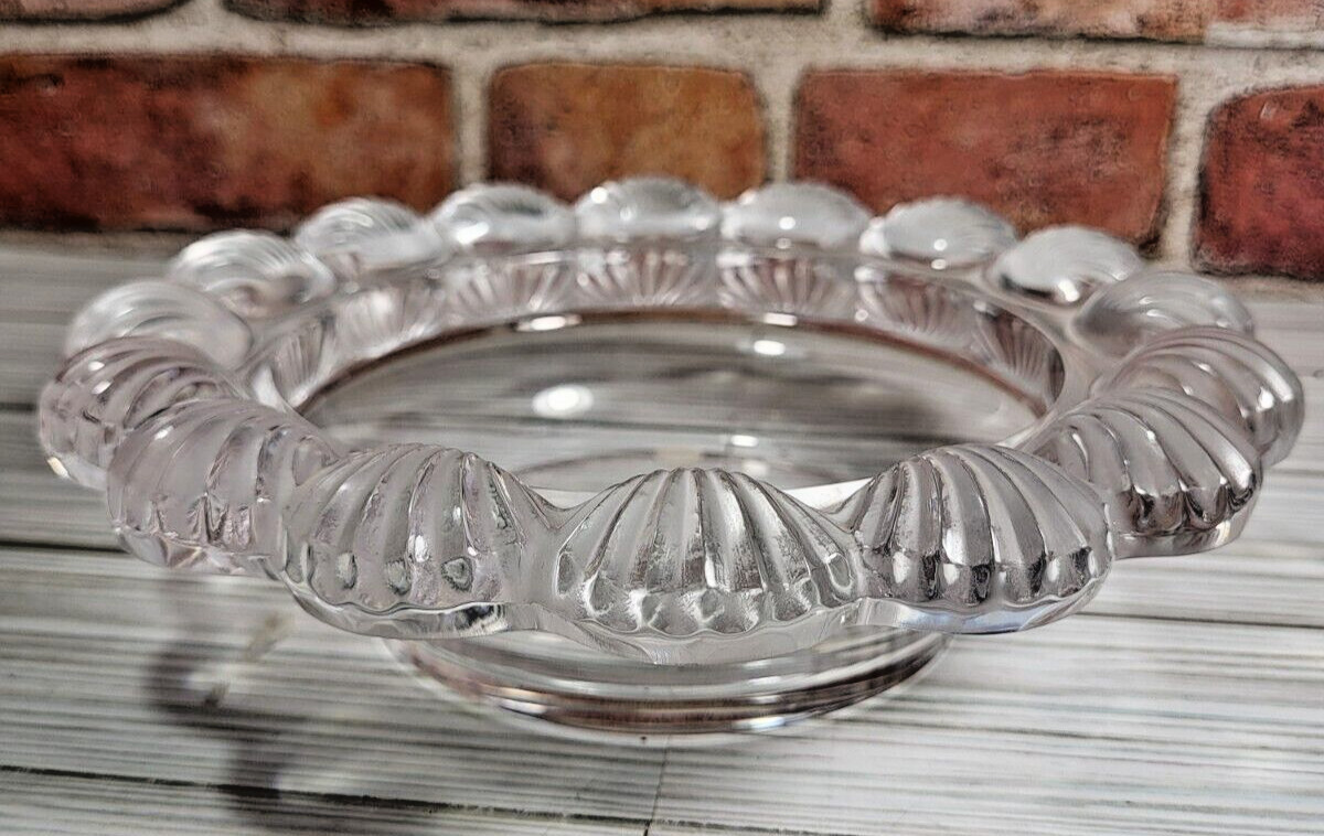 Beautiful Lalique France Crystal Pornic Glass Scalloped Shell Candy Bowl Signed