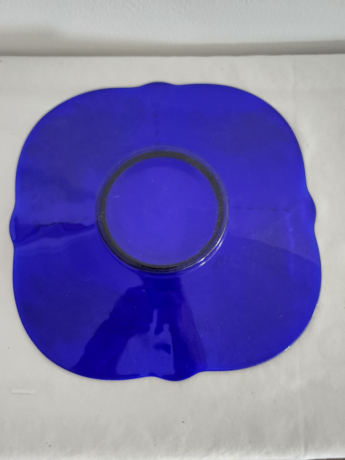 Paden City 10″ Cobalt Blue Glass Square Console Tray plate Orchids Crows feet