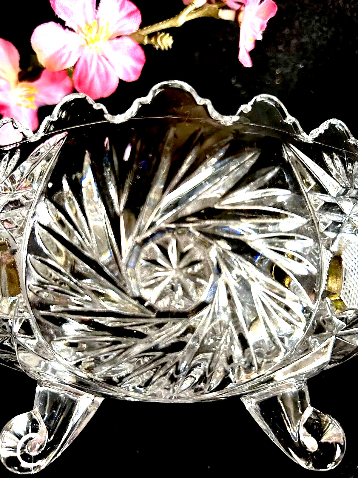 Crystal Glass Footed Bowl 7”L x 5”W X 4”H Vintage