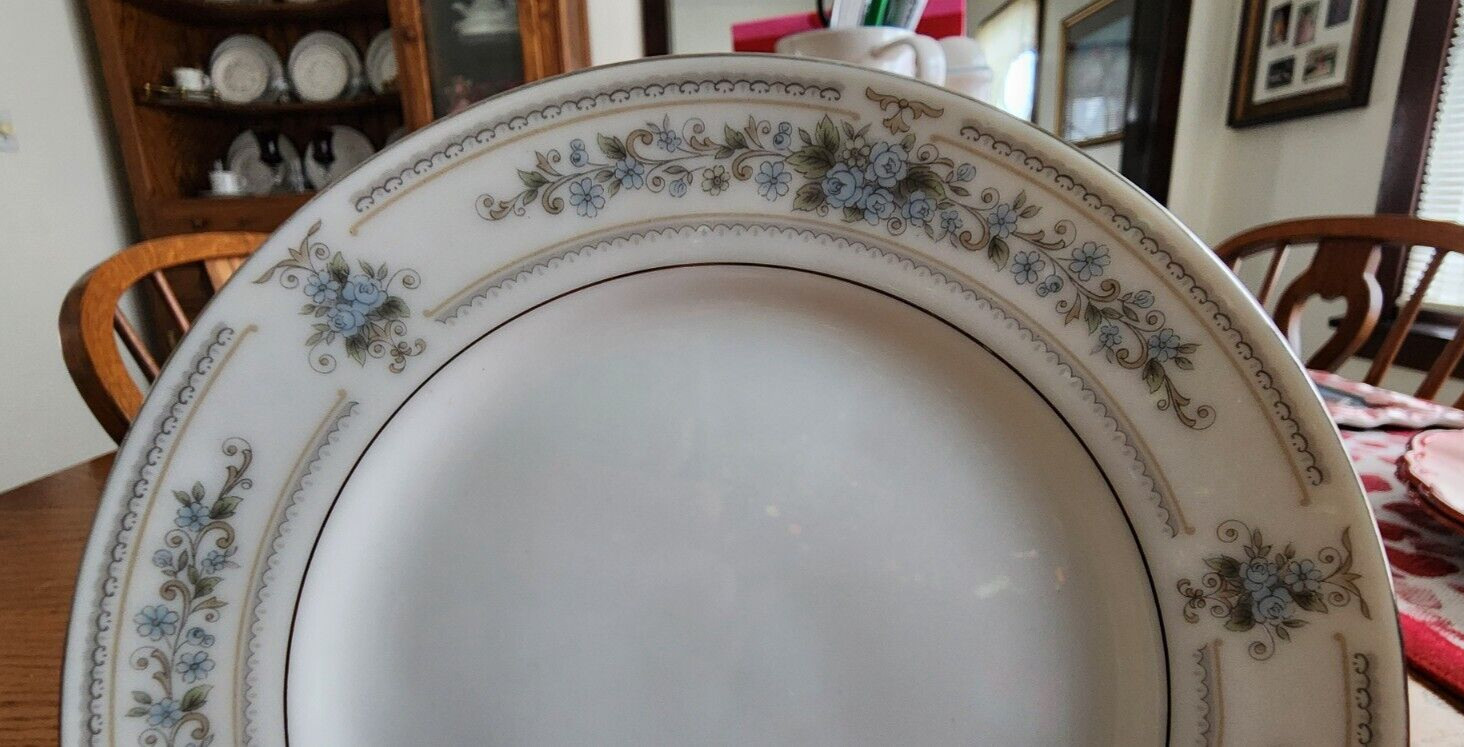 Elington Bread Dessert Plates 6 1/4″ (pairs) Wade Porcelain White Blue Platinum!