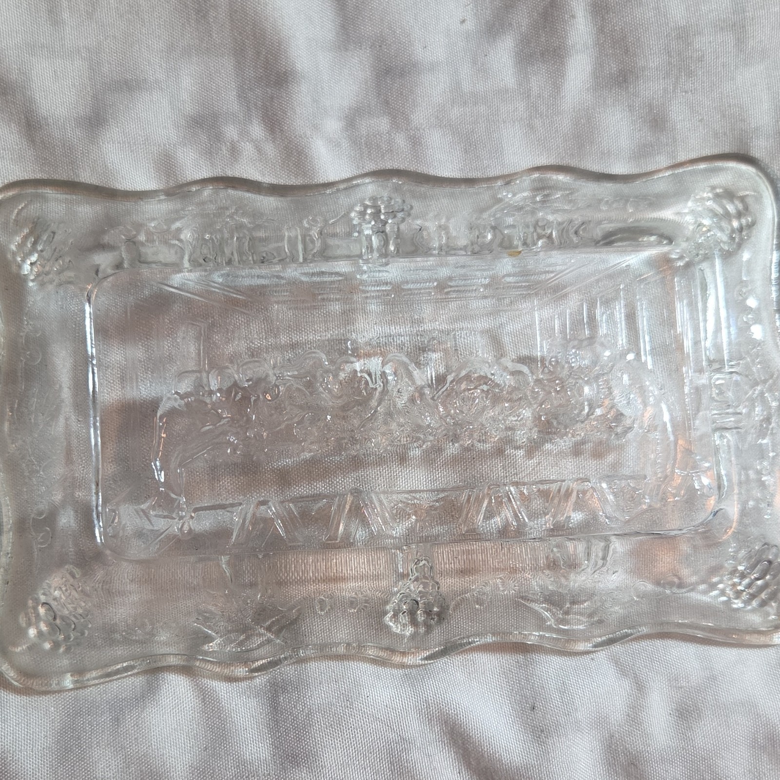 Tiara/Indiana Glass The Last Supper SMALL Butter, Bread, Trinket Tray 5 x 3in