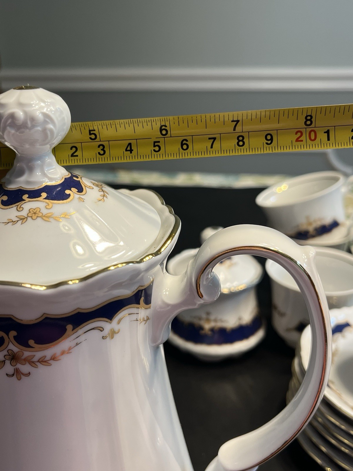 21pc Mitterteich Bavaria Cobalt Blue Gold Trim Coffee Tea Pot Desert Serving Set